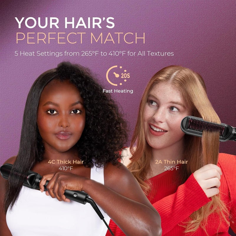 TYMO Flat Iron Hair Straightener Brush 2 in 1, 200M Ions Hair Straighteners for Women, Ceramic Dual Voltage Straightening Hot Comb for Anti-Frizz Straights, Waves, Curls, 3X Less Heat Damage, Black - Image 4